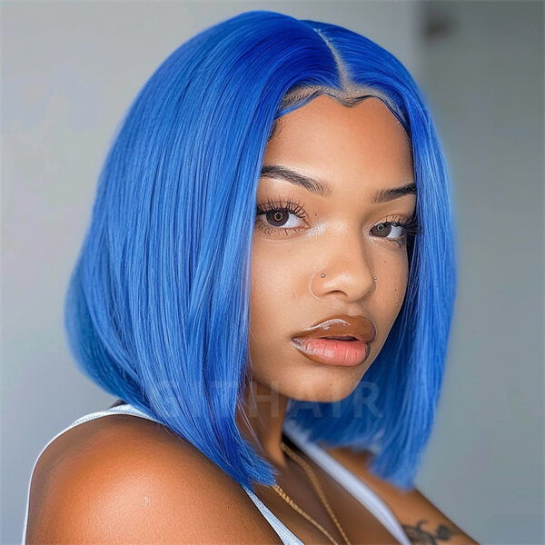 Human Hair 13x4 Lace Front Blue Straight BOB Wig - MH - GitHair