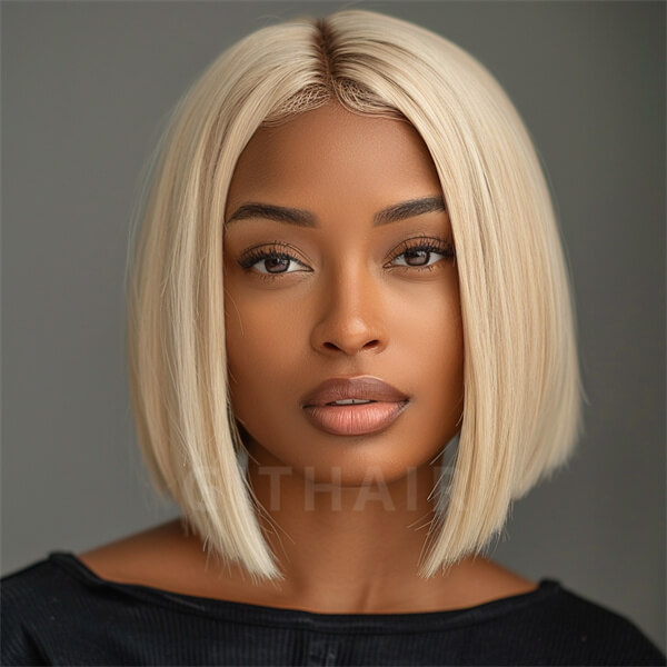 Human Hair 4x4 Lace Closure 613 Blonde Straight BOB Wig MH